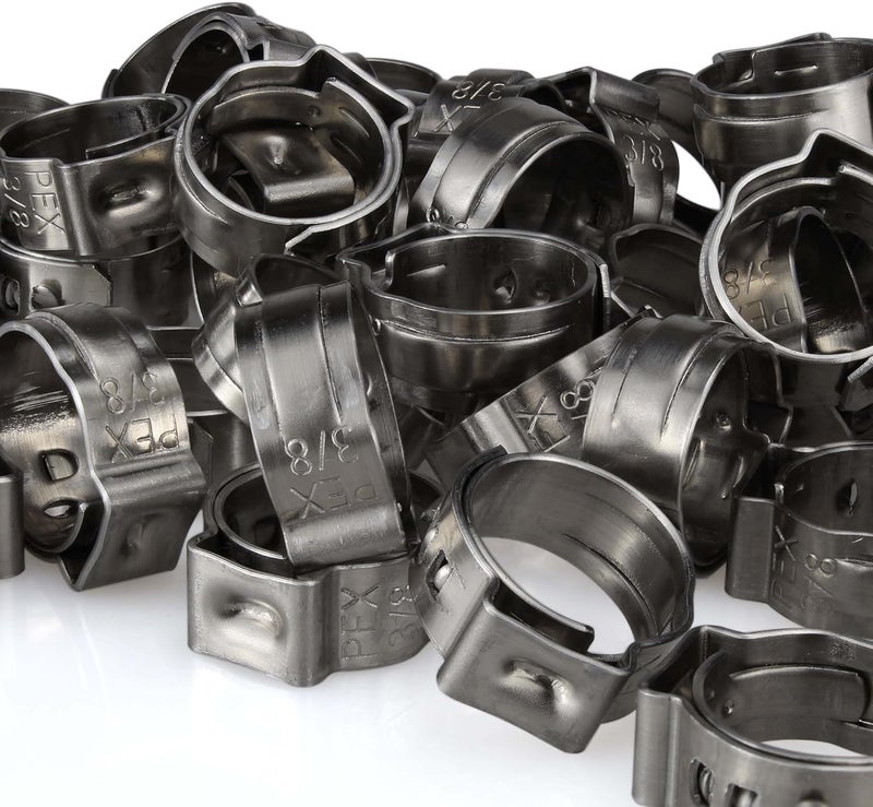 FlowField PEX Cinch Ear Hose Clamps, High Strength 304 Stainless Steel PEX Tubing Cinch Ring for PEX-b Tubing Pipe Fittings 3/8, 100Pcs - Image 1